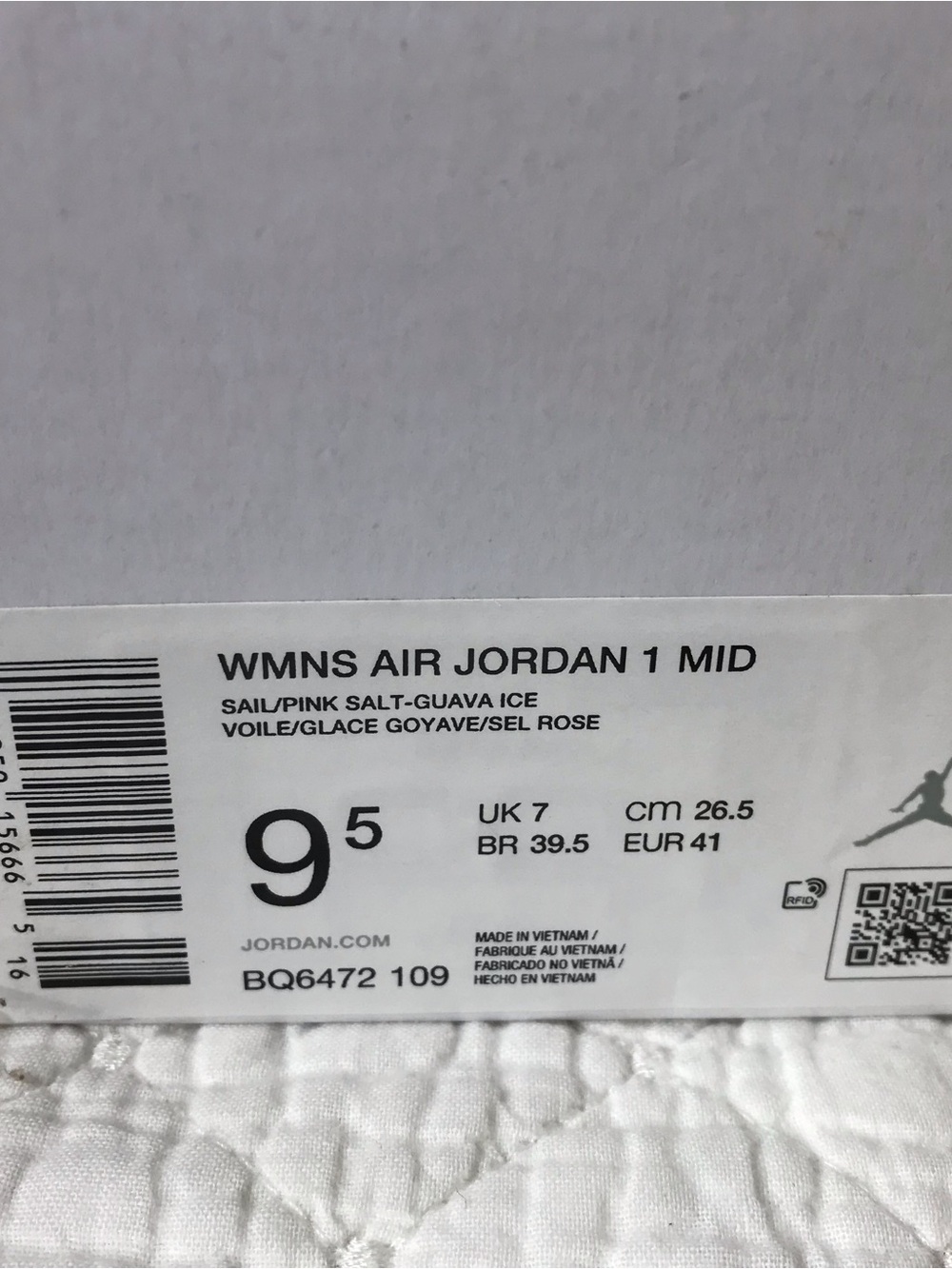 Nike Air Jordan 1 MID Shoes Women’s SZ 9.5 Sail Pink Salt Guava Ice BQ6472-109 - Picture 13 of 13